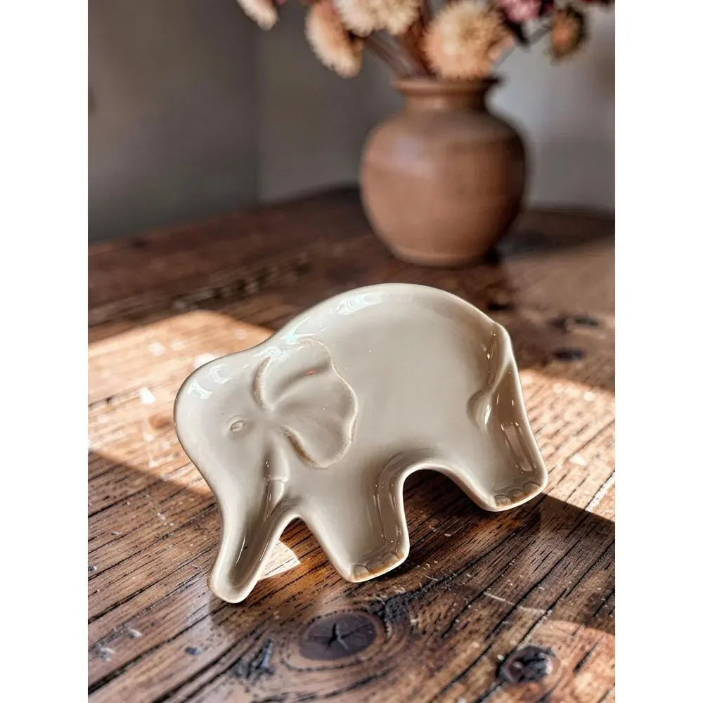 New Ceramic Elephant Trinket Dish | Gray Glazed Jewelry Tray Safari Ring Holder